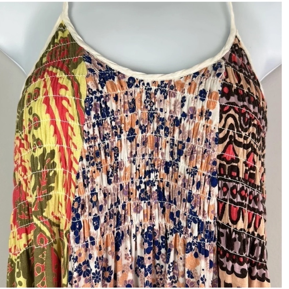 Free People Patchwork Asymmetrical Maxi Dress - Cream, Pink, Orange, Green, Blue - Picture 11 of 16